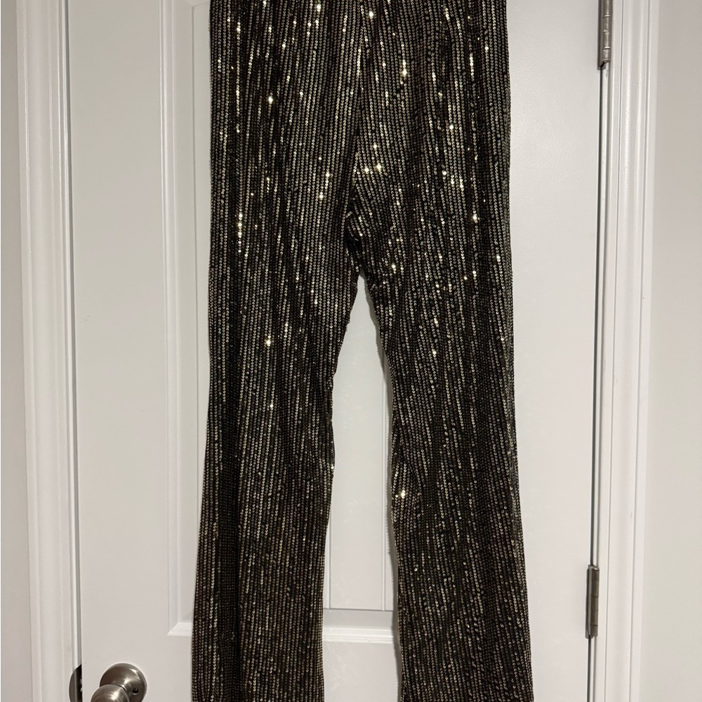 Elegant Black and Gold Women's Straight Leg Pants